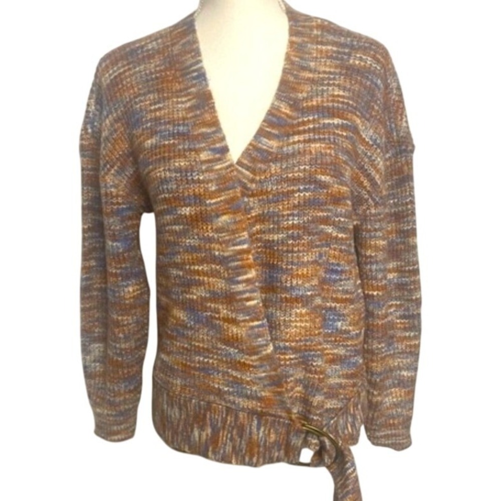 Nine West Blue Brown Belted Wrap‎ Sweater Womens Medium
